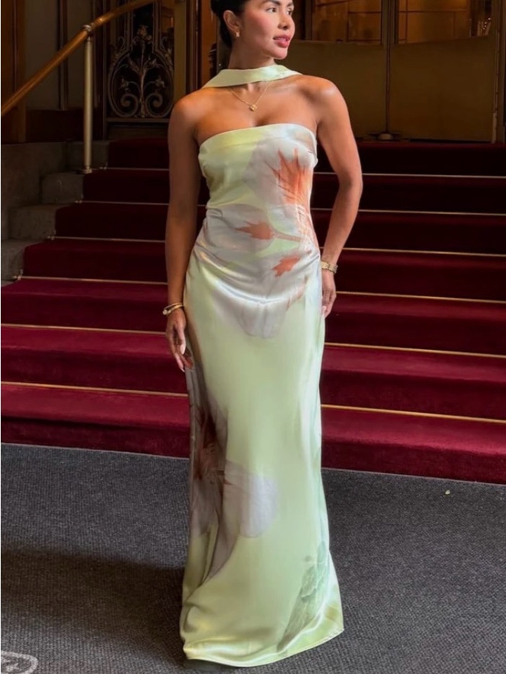 Strapless Mint Floral Evening Gown